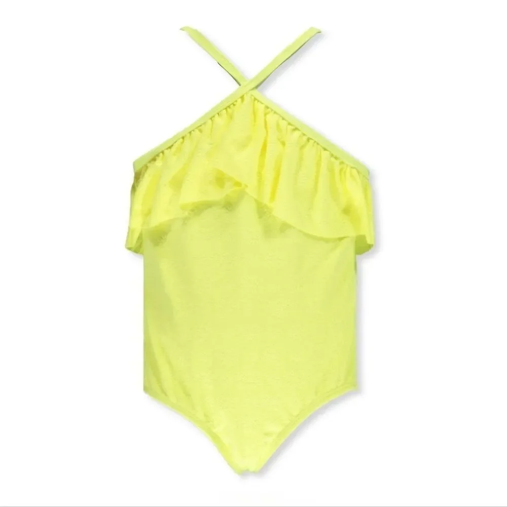 NWT Kensie Girl UPF50 Sunny Yellow Eyelet 1 Piece Swimsuit Size 6X